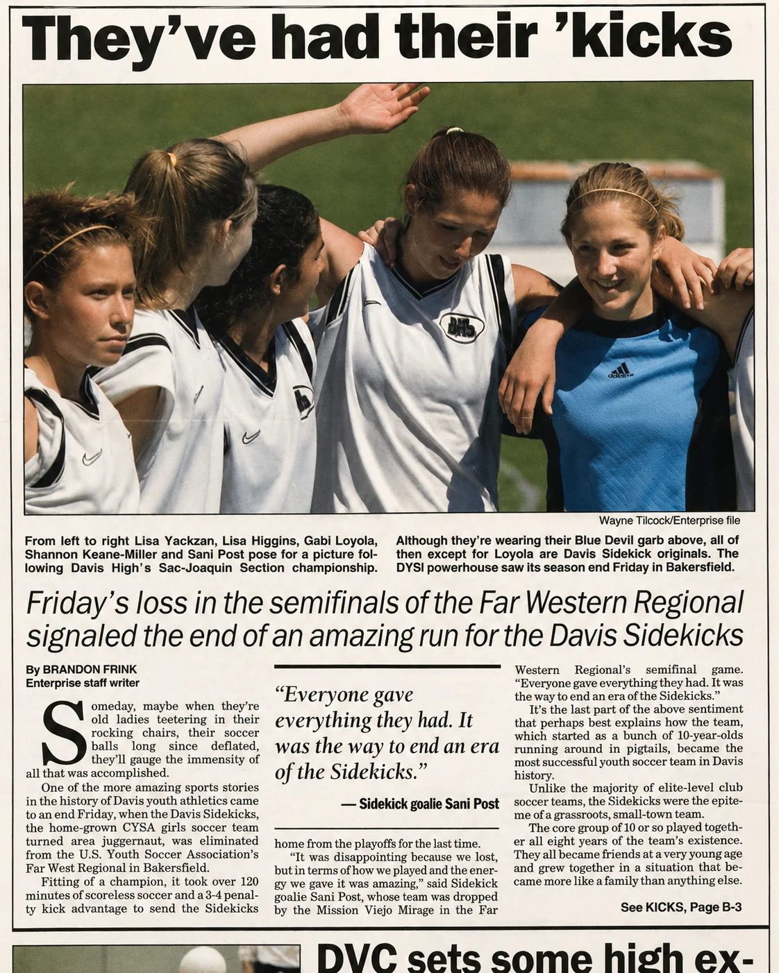 Davis Enterprise coverage of the Davis Sidekicks